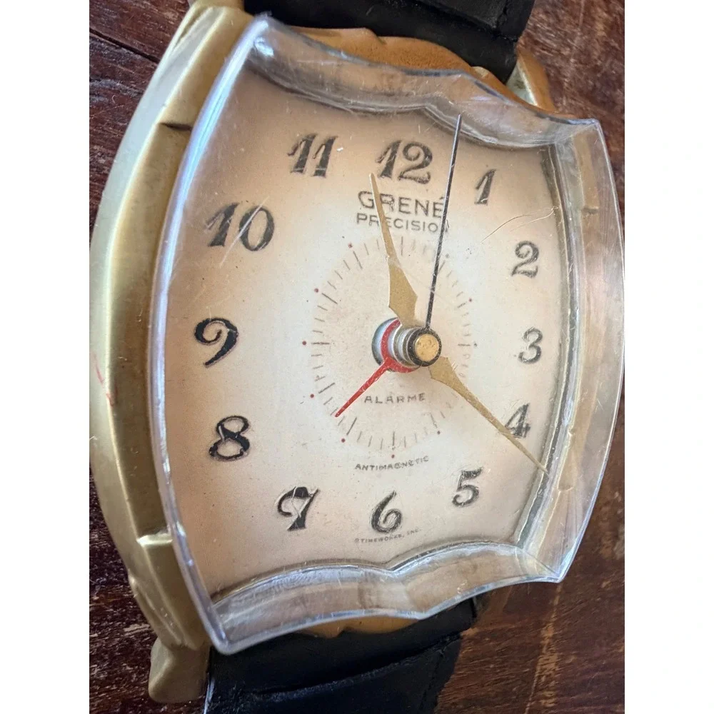 Vintage Grene' Precision Timeworks Wristwatch Desk Table Alarm Clock